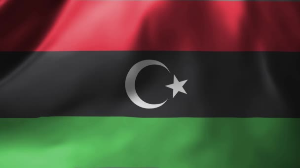 Nahaufnahme Der Libyschen Flagge Die Wind Weht Die Libysche Nationalflagge — Stockvideo