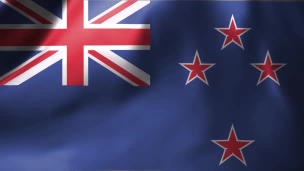 Close Bandeira Nova Zelândia Acenando Vento Bandeira Nacional Nova Zelândia — Vídeo de Stock