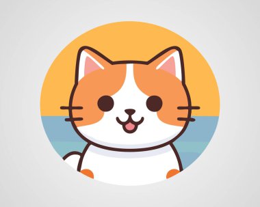 Şirin Kedi Simgesi Vektörü (124; Sevimli Kedi Çizgisi Tasarımı