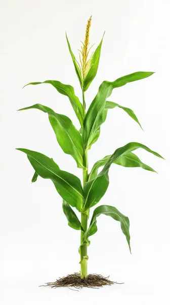 stock image Corn plant isolated on a white background for garden design. A popular grain crop that is used for cooking or processing as animal food. Agriculture industry is growing today.