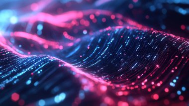 Grafik tasarımı için dijital arkaplan. Teknolojik süreç yapay sinirsel ağ yapay zeka veri transferi ve güvenliği. Bilimkurgu multimedya holografik efektinin sunumu.