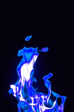 Grafik tasarımı ya da duvar kağıdı için siyah arka plandaki mavi alevleri kapat. Geceleri gaz yakıtından çıkan termal enerji. Yemek pişirmek için kullanılan soyut ateş..