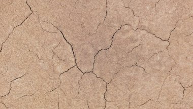 Zemin, kuraklık ve ölüm kavramına sahip arka plan veya grafik tasarımı için üst görünümde çatlaklar var..
