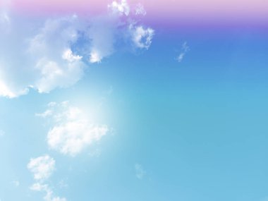 Gökyüzü ve bulutlar pastel tonlarda. Romantik aşk kavramında grafik tasarımı ya da duvar kağıdı için renkli doğal arkaplan