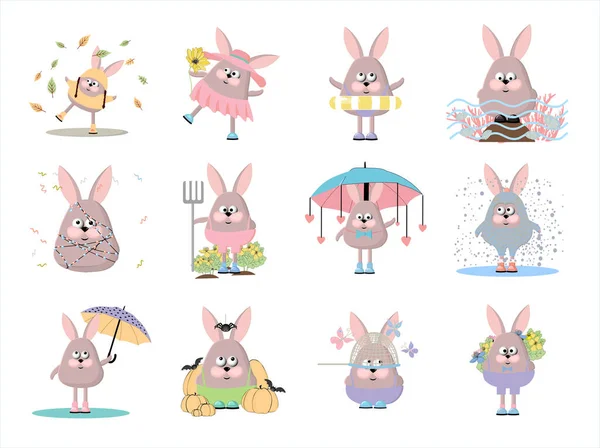 Jeu Caractères Bunny Symbole Lapin 2023 Lièvres Caractères — Image vectorielle