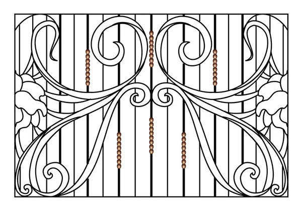 Кованые Железные Ворота Ограда Черные Металлические Ворота Коваными Орнаментами Белом — стоковый вектор
