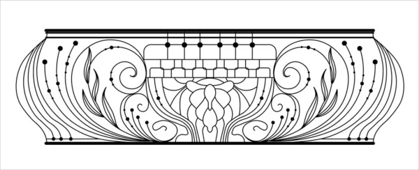 Железный Балкон Черные Металлические Перила Выкованными Орнаментами Белом Фоне Вход — стоковый вектор