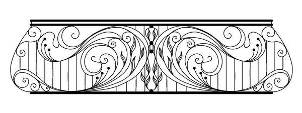 錬鉄製のバルコニー 白い背景に鍛造装飾が施されたブラックメタルの手すり スチールベクトルで装飾されたテラスへの入り口 アンティークヴィンテージの建築物 ファサードブラック Victori — ストックベクタ
