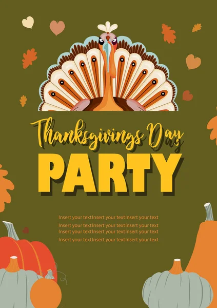 Bannière Verticale Fête Thanksgiving Cool Dinde Thanksgiving Invitation Fête — Image vectorielle