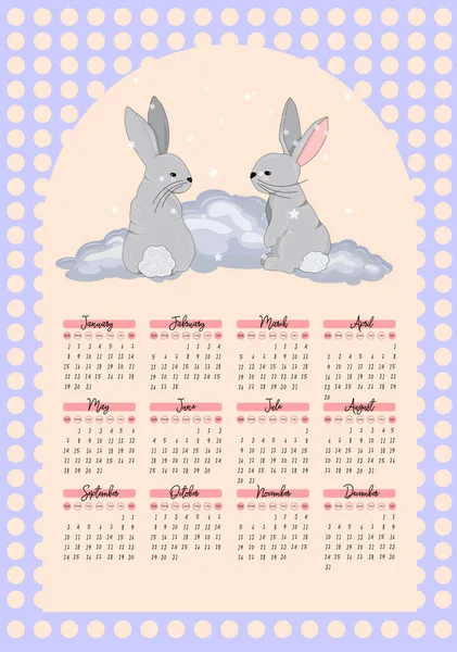 Календарь 2023 Год Кролика Векторный Шаблон Календаря Вертикальный Формат — стоковый вектор