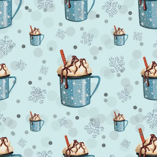 Seamless Christmas Pattern Wrapping Paper Coffee Bar Cappuccino Frapuccino Pattern — Stock Vector