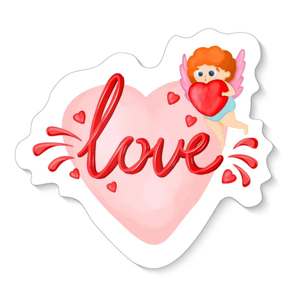 Amur Maskottchen Einem Aufkleber Amor Engel Valentinstag Aufkleber Vektorillustration — Stockvektor