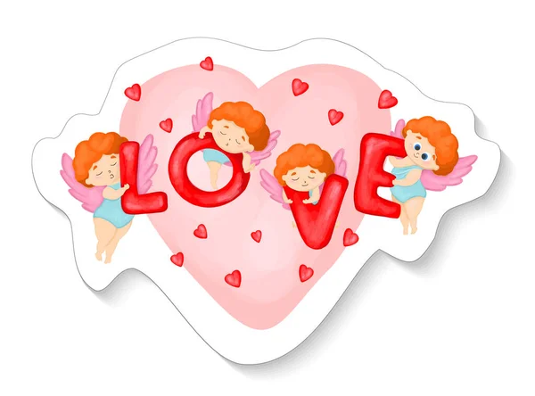 Amur Mascotte Een Sticker Cupido Engel Valentijnsdag Sticker Vectorillustratie — Stockvector