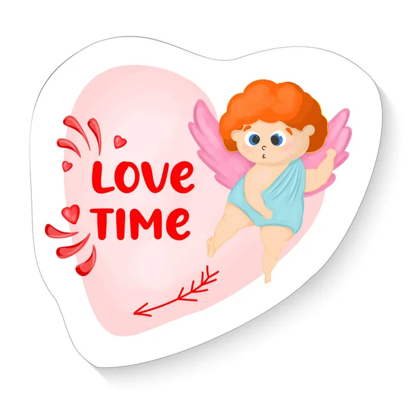 Mascotte Amour Dans Autocollant Ange Cupidon Sticker Saint Valentin Illustration — Image vectorielle