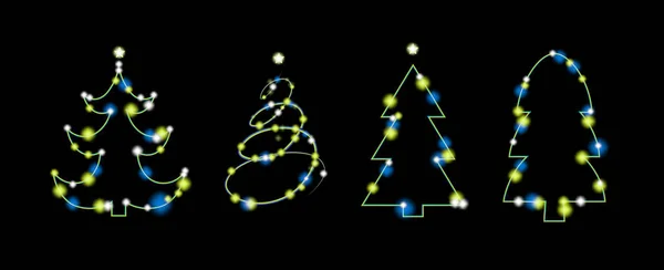 Ukrainian Christmas Trees Linear Illustration Glowing Christmas Tree Yellow Blue — Stock Vector