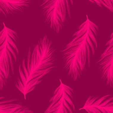 feathers seamless pattern. A chic pattern of feathers on a magenta background.
