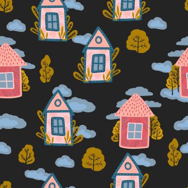 Design for children. Houses for dolls pattern.Vector seamless pattern houses