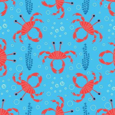 seamless pattern cute childish. seamless pattern with crabs. For fashion fabrics, baby clothes, t-shirts, cards, templates and scrapbooking. Children's drawing style. Sea life pattern. blue color.