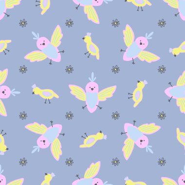 seamless pattern cute childish. seamless background with birds. For fashion fabrics, children's clothing. bright color chicks. spring pattern.
