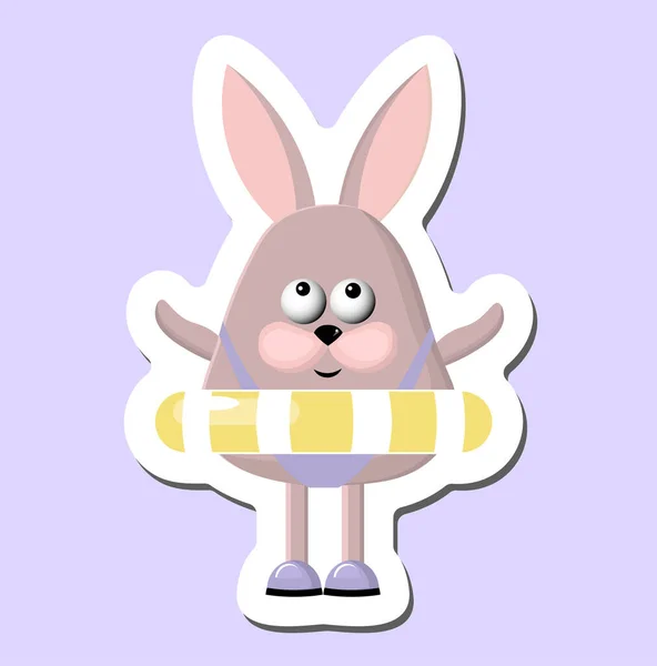 Cheerful Funny Rabbit Beach Bunny Swim Ring Spring Sticker — Image vectorielle