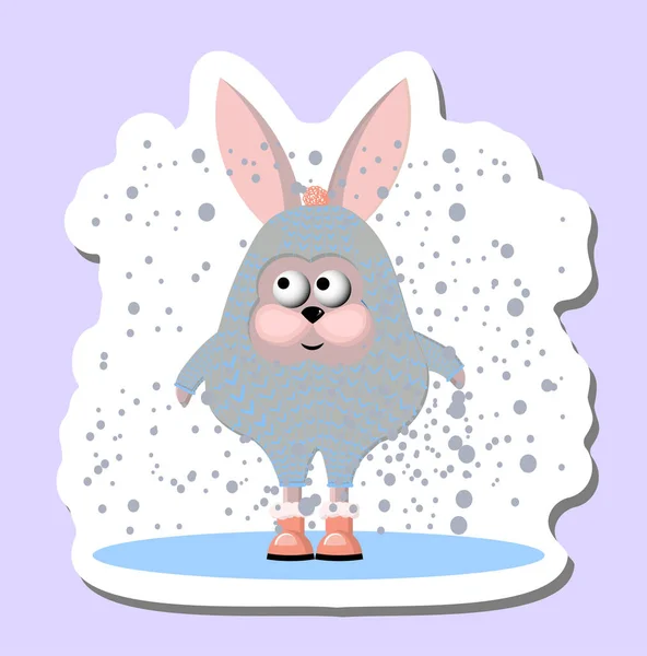 Cheerful Funny Rabbit Winter Rabbit Snow Winter Sticker — Image vectorielle