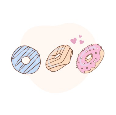 ULUSAL DONUT DAY.jöleli tatlı çörek. Komik Amerikan kawaii geleneksel tatlı çörek vektör çizimi çiz. Amerikan geleneksel yemekleri, yemek pişirme, menü konsepti. Çizgi film tarzında karalama.