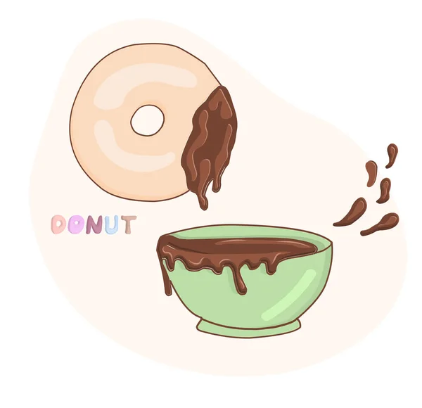Nazionale Donut Day Glazed Dolce Ciambella Disegnare Divertente Kawaii Americano — Vettoriale Stock