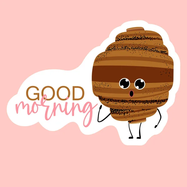 Good Morning Sticker Croissant Croissant Day Sticker Vector Illustration Bakery — Stock Vector