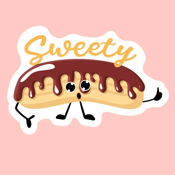 ステッカー チョコレートアイシングでエクレア パン屋のロゴ ベーカリーとパーティーのベクトルイラスト — ストックベクタ