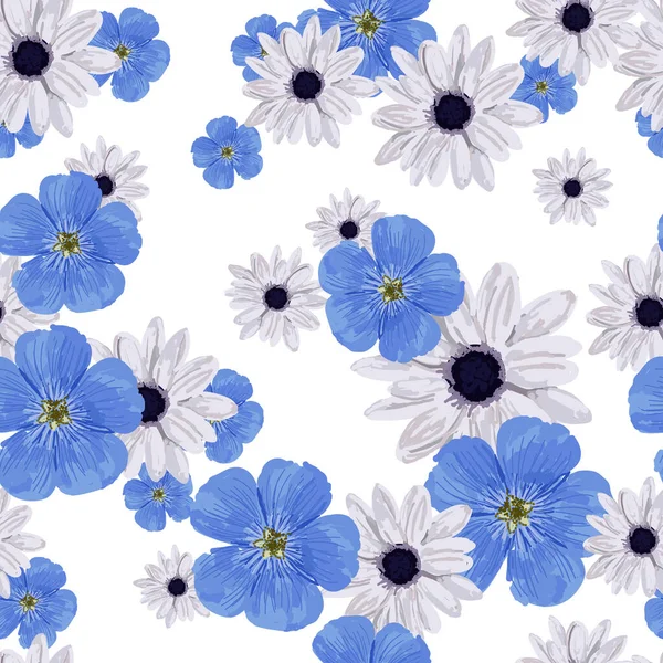 Patrón Floral Sin Costuras Con Flores Azules Flores Pequeñas Realistas — Vector de stock