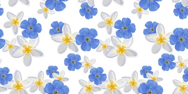 Patrón Floral Sin Costuras Con Flores Azules Flores Pequeñas Realistas — Vector de stock