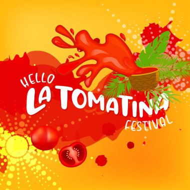La Tomatina festival afişi. İspanya 'da La Tomatina. Domates savaşı. domates savaşı