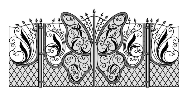 Cercas Decorativas Portões Conjunto Cercas Metal Forjado Vintage Com Portões — Vetor de Stock