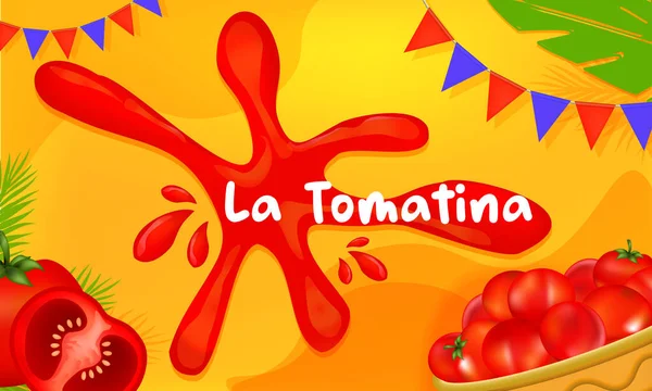 托马提娜节的横幅 西班牙的La Tomatina 西红柿大战 西红柿大战 — 图库矢量图片