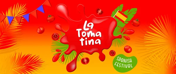 Αυτοκόλλητα Του Φεστιβάλ Tomatina Tomatina Στην Ισπανία Τομάτα Μάχη Τομάτας — Διανυσματικό Αρχείο