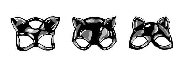 Latex Cat Mask Isolated Black Latex Cat Ears Fetish — Stock Vector