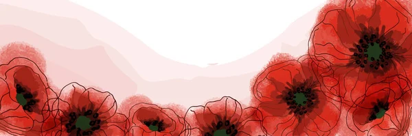 明るい背景にケシの花を持つバナー 手描きのケシの花 追悼の日の象徴 記念と勝利の日のポスター — ストックベクタ