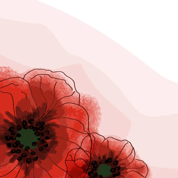 Baner Kwiatami Maku Jasnym Tle Ręcznie Rysowane Kwiaty Maku Symbol — Wektor stockowy
