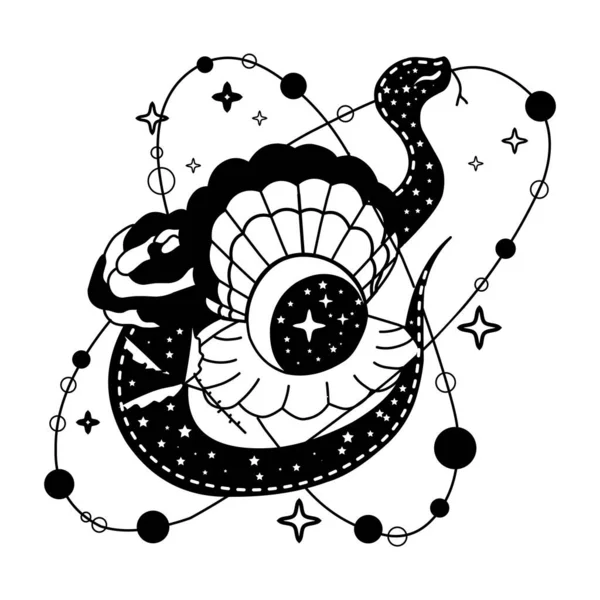 古い学校の入れ墨 スペーススネーク ゴシック様式の天体蛇 占星術のタトゥースタイル — ストックベクタ