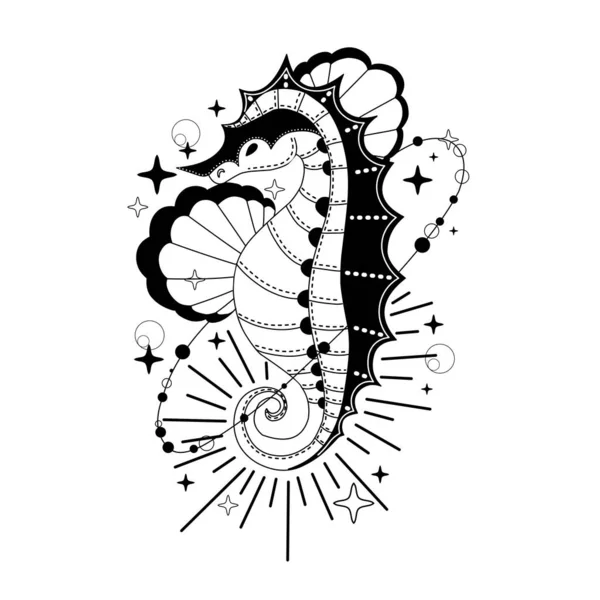 Tatouage Old School Hippocampe Illustration Mystique Hippocampe — Image vectorielle