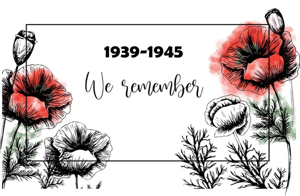 5月9日 勝利の日の旗 白い背景に象徴的な赤いケシ ベクトルイラスト 勝利の日のポスター 記憶のポピーの花のシンボル 第二次世界大戦 — ストックベクタ