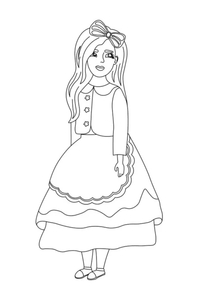 Thumbelina Fille Coloriage Pour Children Vector Illustration Noir Blanc — Image vectorielle
