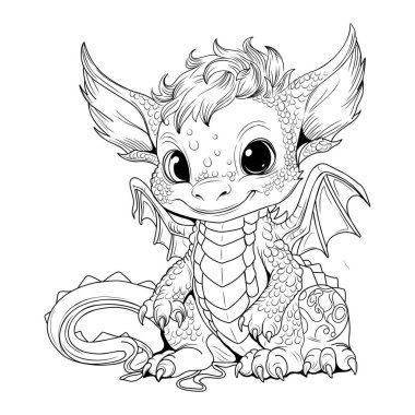 Dragon coloring book. Coloring page simple line illustration of little cute dragon in cartoon style. Symbol of 2024 clipart