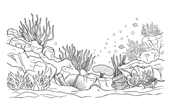 Onderwaterwereld Kleurplaat Kleurplaten Leven Oceaan Met Algen — Stockvector