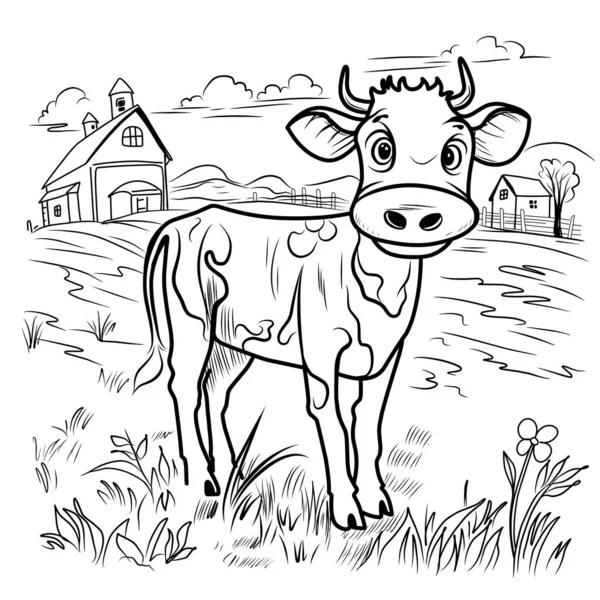 Granja Vacas Para Colorear Página Ilustración Lineal Ternera Para Colorear — Archivo Imágenes Vectoriales