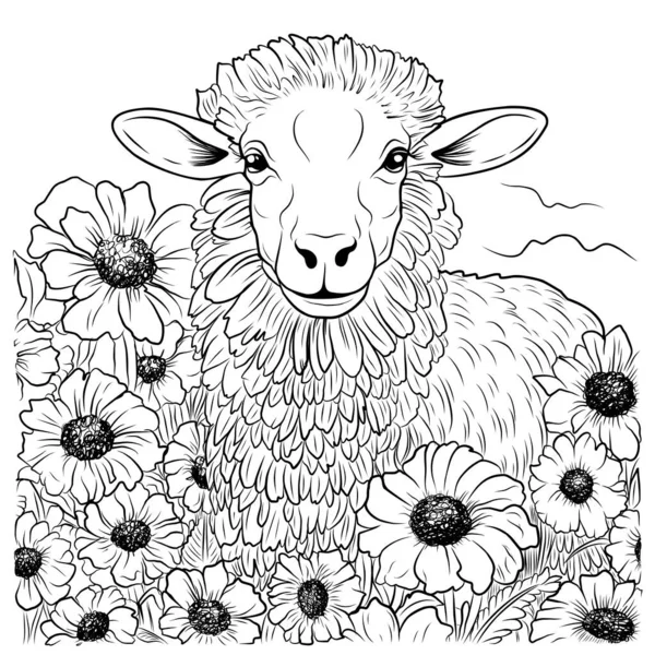 Χρωματισμός Σελιδοδείκτη Πρόβατα Πρόβατα Χαριτωμένο Αστείο Χαρακτήρα Γραμμική Εικόνα Παιδικά — Διανυσματικό Αρχείο