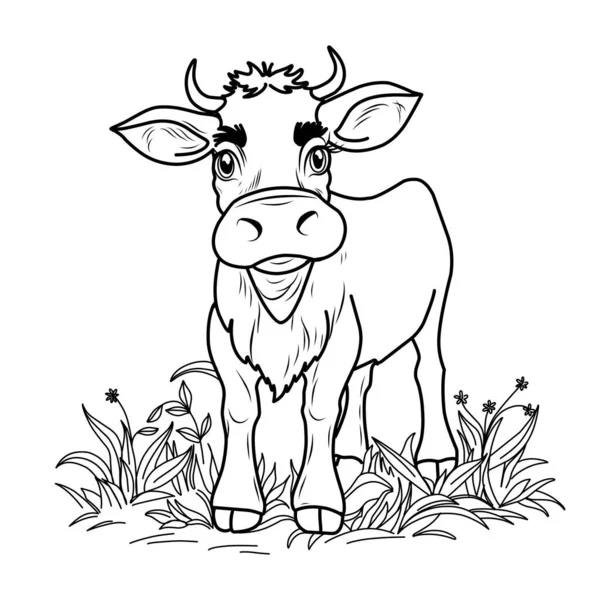Pageta Krowy Kolorze Cielę Uroczy Zabawny Charakter Liniowa Ilustracja Dzieci — Wektor stockowy