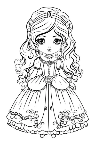 Coloriage Princesse Coloriage Princesse Dans Une Couronne Des Vêtements Royaux — Image vectorielle