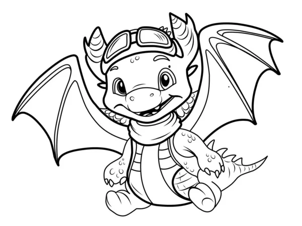 Pilot Simple Linha Ilustração Bonito Dragão Para Coloring Dragon Ano — Vetor de Stock
