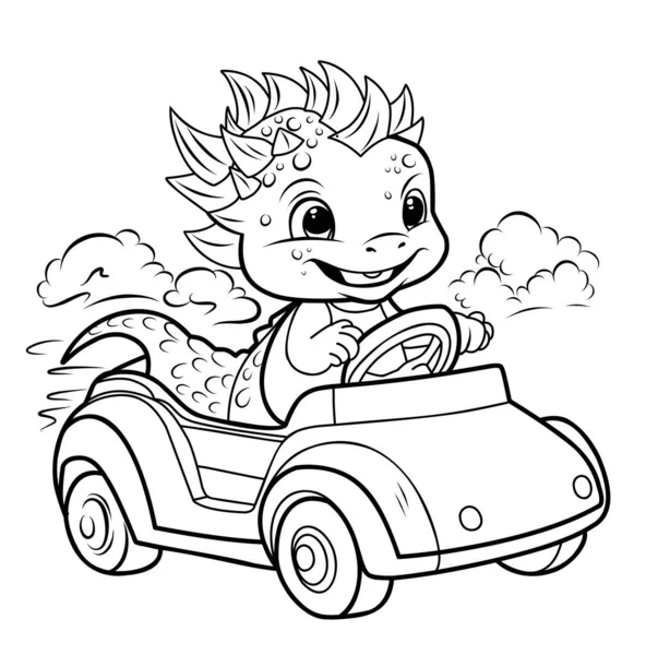 Dragão Bonito Carro Ilustração Linha Simples Para Coloring Dragon Ano — Vetor de Stock